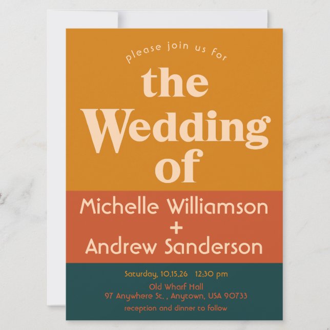 Orange Peacock Modern Retro 6.5x8.75 Invitation (Front)