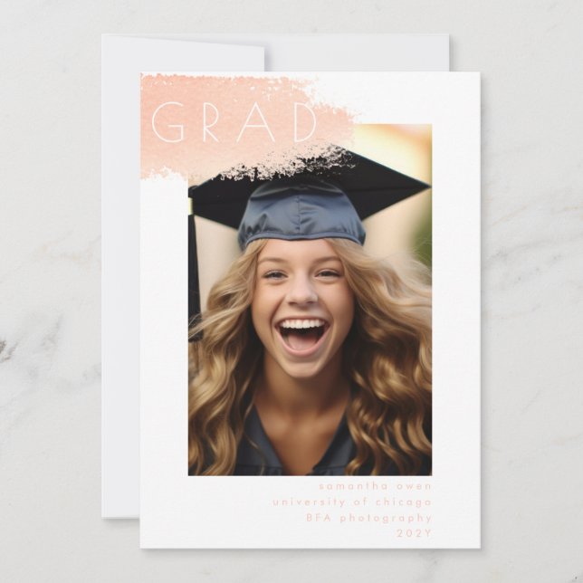 Orange Peel Modern Art Minimalist Graduation Photo Announcement (Front)