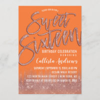 Orange Peel Rose Gold Glitter Typography Sweet 16
