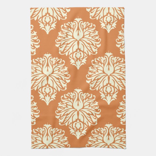 Orange Peel Southern Cottage Damask Tea Towel (Vertical)
