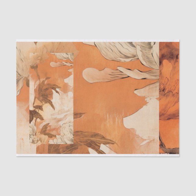 Orange Peonies Decoupage Design Tissue Paper (Front)