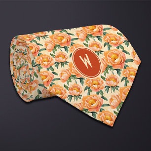 Orange Peonies Floral Tie