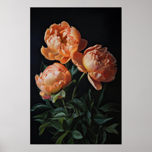 Orange Peonies Flower Art Print Poster