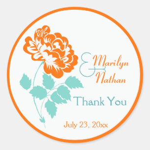 Orange Peony with Turquoise and White1.5" Sticker