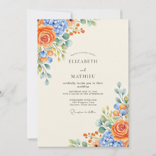 Orange Periwinkle Vivid Floral Wedding Invitation