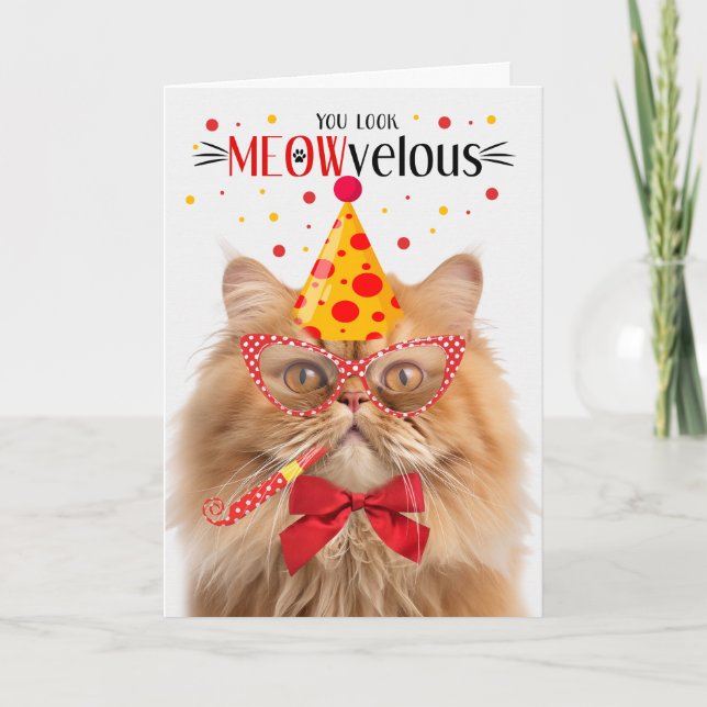 Orange Persian Cat MEOWvelous Birthday Card (Front)