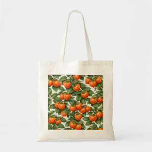 Orange Persimmon Botanical Pattern Tote Bag