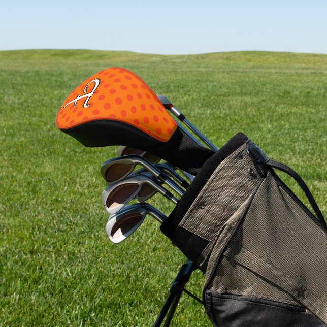 Orange Personalise Colourful Polka Dots Golf Head Cover (In Situ)