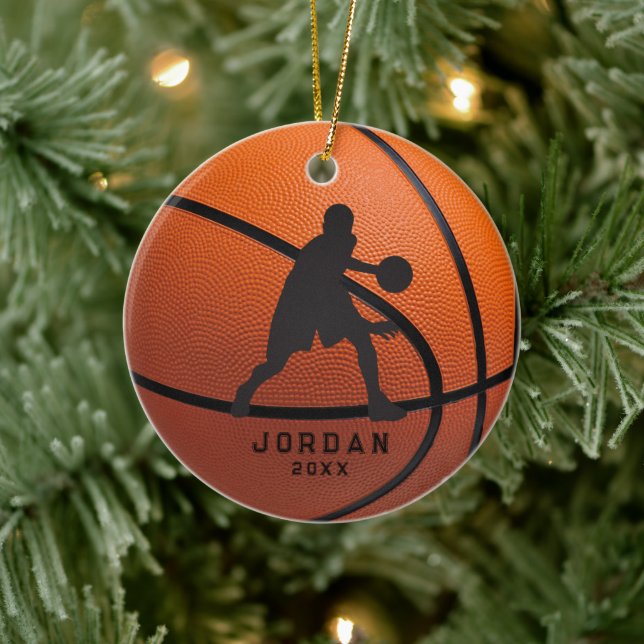 Orange Personalised Basketball Player Christmas Ceramic Tree Decoration (Tree)