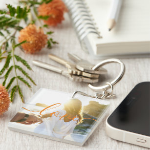Orange   Personalised Photo and Script Text Key Ring