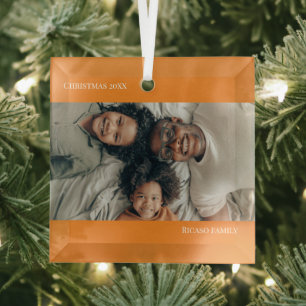 Orange Personalised Photo Christmas Glass Tree Decoration