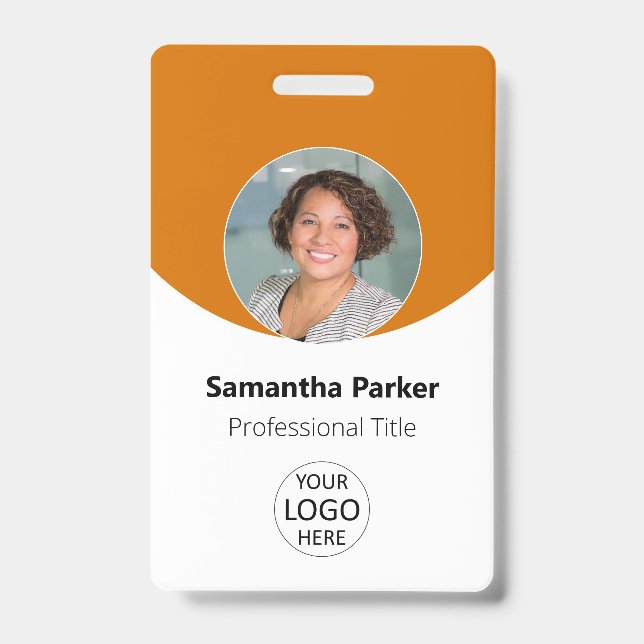 Orange Personalised Photo, Logo, Barcode Employee ID Badge (Front)