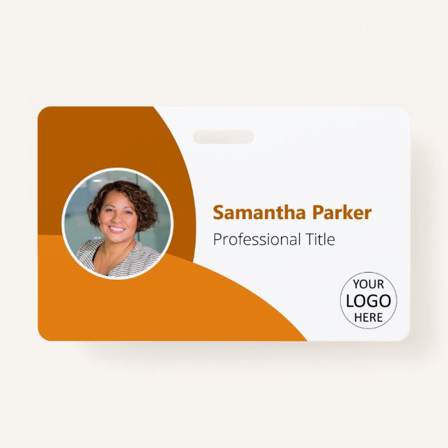 Orange Personalised Photo, Logo, Barcode Employee ID Badge (Front)