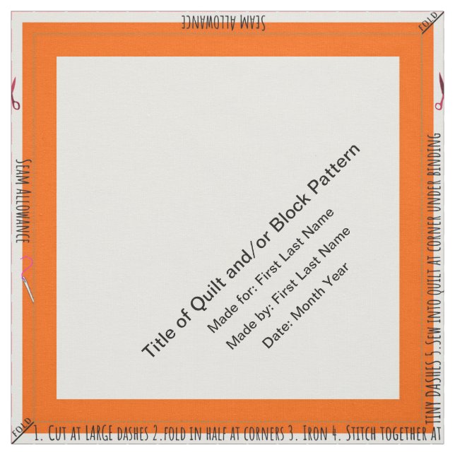 Orange Personalised Simple Quilt Label Corner Fabric (Swatch)