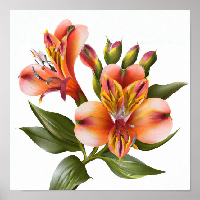 Orange Peruvian Lilies Flower Art Print Poster (Front)