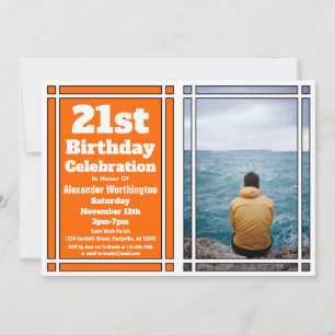 Orange Photo 21st Birthday Party Invitation