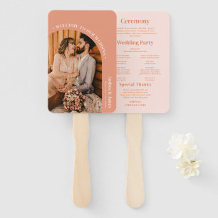 Orange Photo Boho Disco Wedding Program Hand Fan