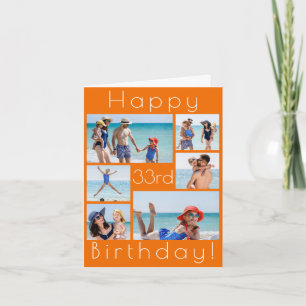 Orange Photo Collage Birthday Card – Custom Age Gr