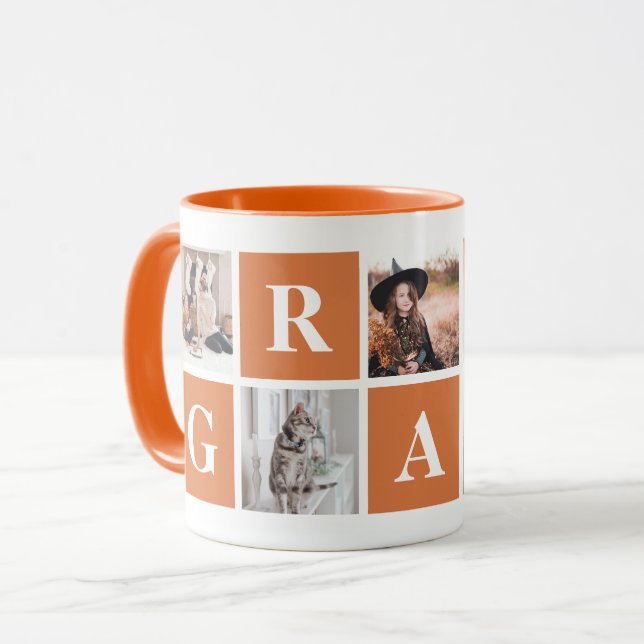 Orange Photo Collage Personalised Mugs for Grandma (Front Left)