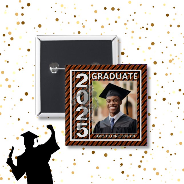 Orange Photo Football Graduation Button (Creator Uploaded)