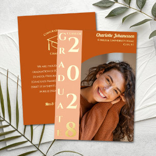 Orange Photo Graduation Gold Foil Announcement