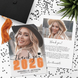 Orange Photo Graduation Thank You Card