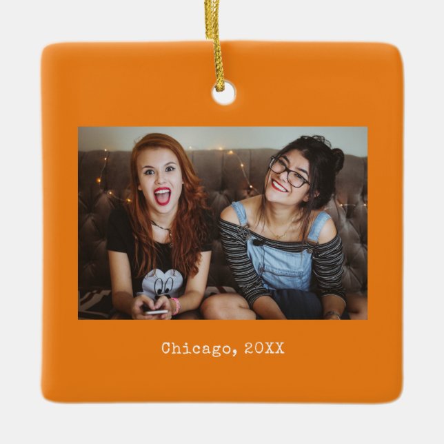 Orange Photo Keepsake Christmas Ceramic Ornament (Front)