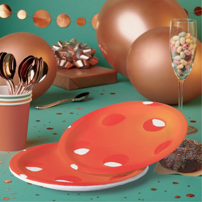 Orange Pickleball Balls on White Pickleball Party Paper Plate (Multi)