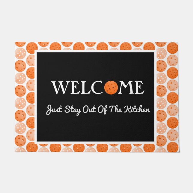 Orange Pickleball Balls, Stay Out of the Kitchen Doormat (Front)