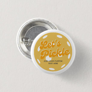 Orange Pickleball Let's Pickle Personalised Text 3 Cm Round Badge