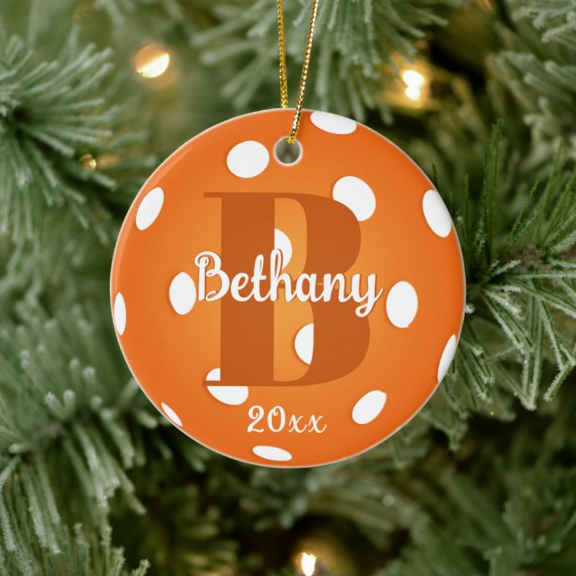 Orange Pickleball Monogram Name Ceramic Tree Decoration (Tree)
