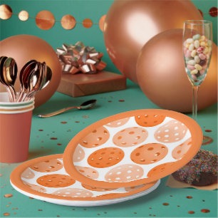 Orange Pickleballs on White for a Pickleball Party Paper Plate