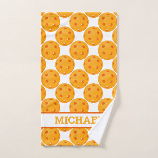 Orange Pickleballs with custom text Hand Towel