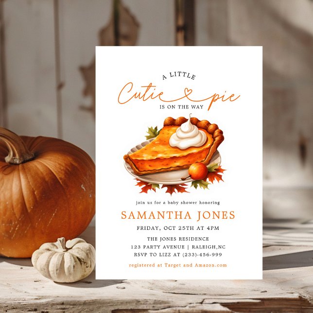 Orange Pie Pumpkin Fall Baby Shower Invitation (Creator Uploaded)