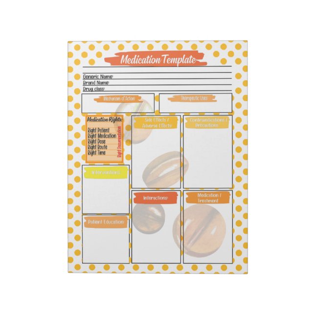  Orange Pill Nursing Student Medication Template Notepad (Rotated)