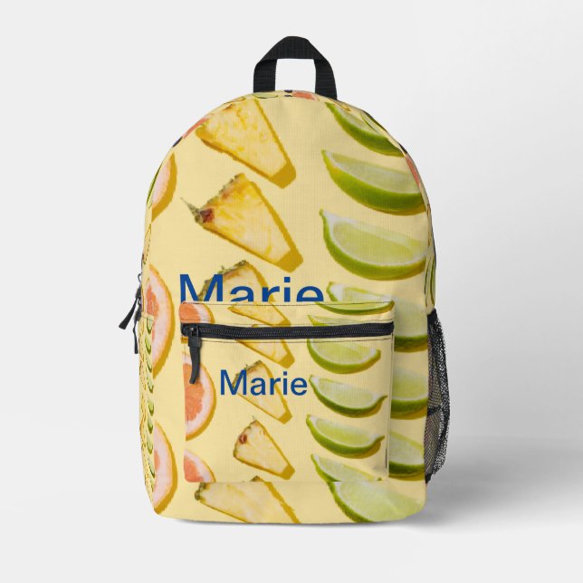 Orange pineapple blue berry lemon add name photo t printed backpack (Front)