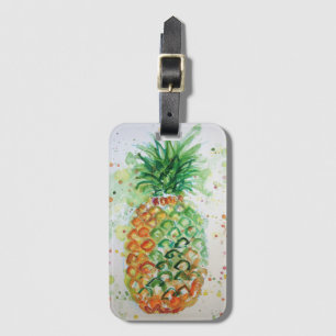 Orange Pineapple Tropical Watercolor Luggage Tag