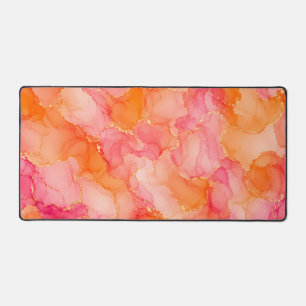 Orange Pink Alcohol Ink Pattern Desk Mat