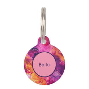 Orange Pink and Purple Alcohol Ink Marble Swirls Pet Tag