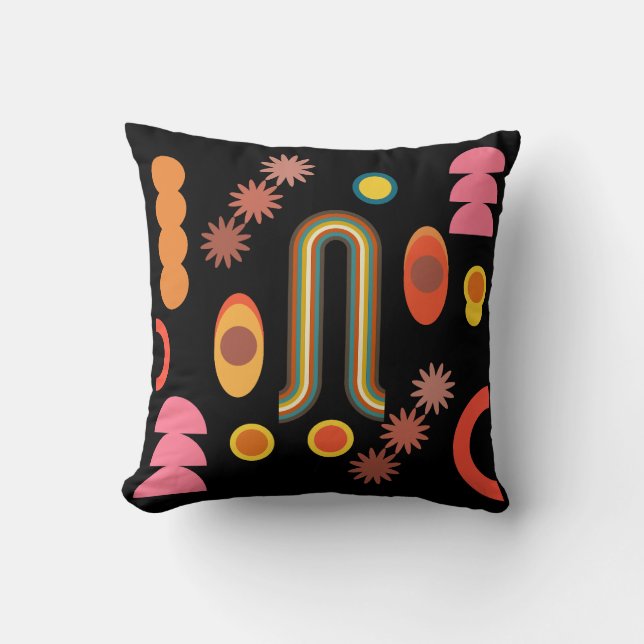 Orange - Pink  Black Mid-Century Mod Geometric 60s Cushion (Front)