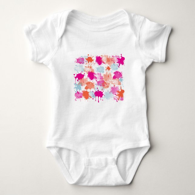 Orange Pink Blue Abstract Modern Paint Splashes   Baby Bodysuit (Front)