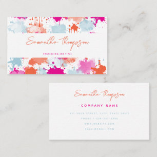 Orange Pink Blue Abstract Modern Paint Splashes Business Card