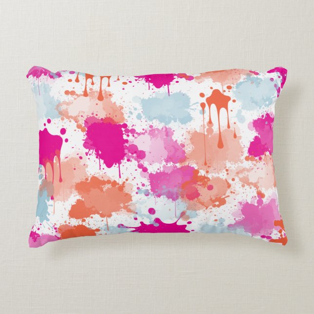Orange Pink Blue Abstract Modern Paint Splashes  Decorative Cushion (Front)