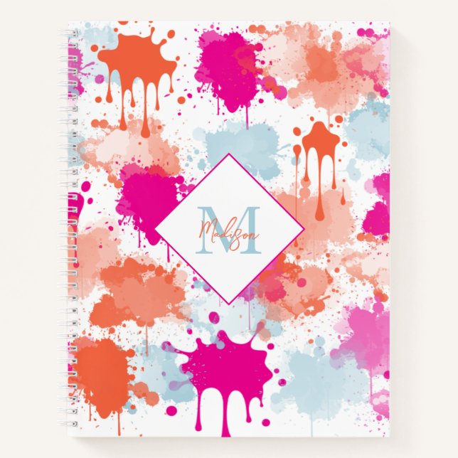 Orange Pink Blue Abstract Modern Paint Splashes  Notebook (Front)