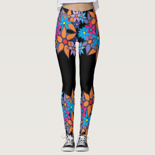 Orange Pink Blue Floral #2 Leggings