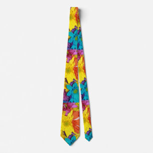 Orange Pink Blue Yellow Floral Abstract Colorful Tie