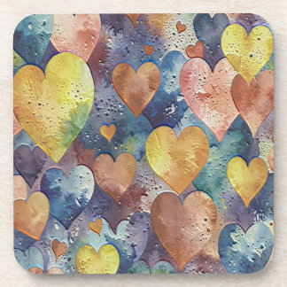 orange pink blue yellow hearts coaster