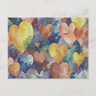 orange pink blue yellow hearts postcard