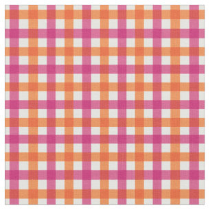 Orange & Pink Bright Summer Gingham Plaid/ Tartan Fabric