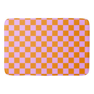 Orange + Pink Check Checkered Checkerboard Pattern Bath Mat